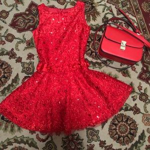 Red sparkly dress.